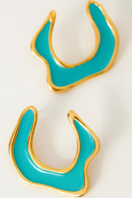 Voyce Jewellery_Blue Embroidery Hawaii Abstract Shaped Earrings _Online_at_Aza_Fashions