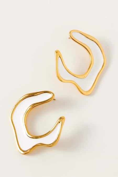 Shop_Voyce Jewellery_White Embroidery Hawaii Enameled Earrings _at_Aza_Fashions