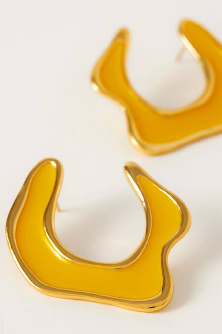 Voyce Jewellery_Yellow Hawaii Sunrise Enameled Abstract Earrings _Online_at_Aza_Fashions