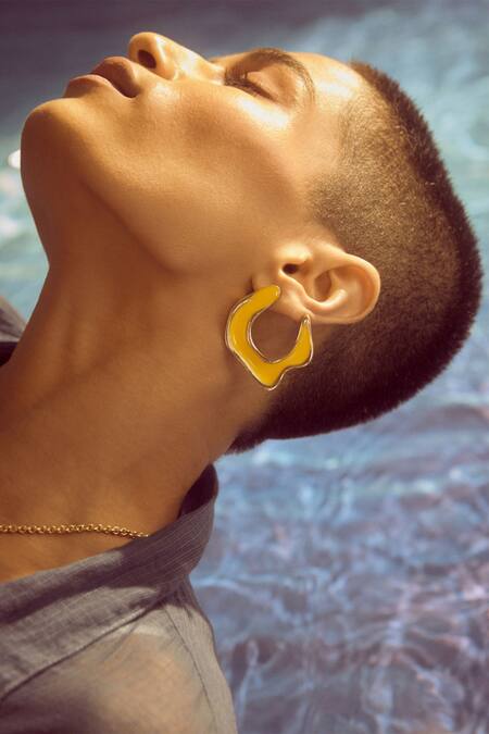 Shop_Voyce Jewellery_Yellow Hawaii Sunrise Enameled Abstract Earrings _Online_at_Aza_Fashions