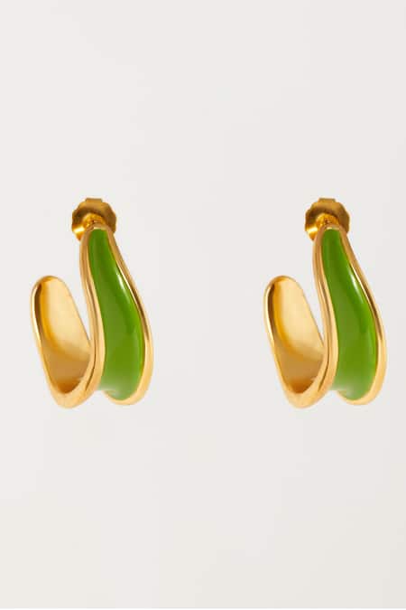 Buy_Voyce Jewellery_Green Embroidery Kandy Semi Hoop Earrings _Online_at_Aza_Fashions