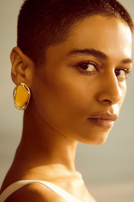 Voyce Jewellery Yellow Enameled Cancun Abstract Sunrise Earrings