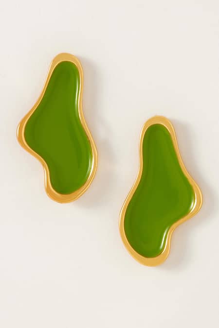 Voyce Jewellery Green Enamelled Ibiza Abstract Shaped Earrings