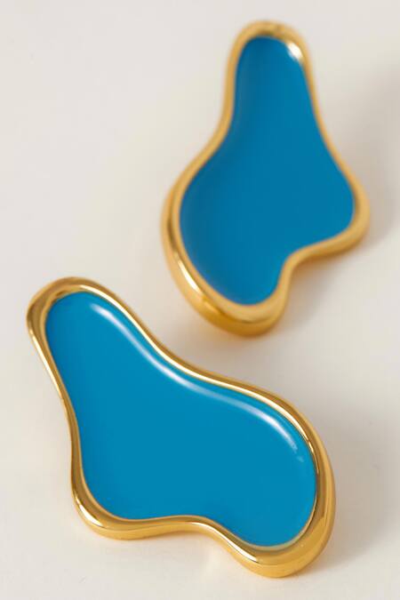 Shop Voyce Jewellery Blue Embroidery Ibiza Abstract Shaped Enamelled Earrings at Aza Fashions Shop_Voyce Jewellery_Blue Embroidery Ibiza Abstract Shaped Enamelled Earrings _at_Aza_Fashions
