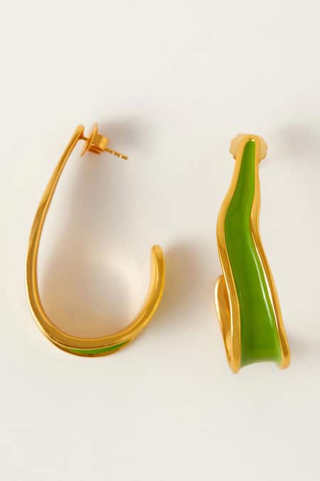 Voyce Jewellery Green Enamelled Andaman Crumpled Earrings