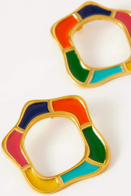 Voyce Jewellery Multi Color Enamelled Mykonos Quirky Bloom Stud Earrings