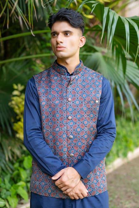 Ekavira Ajrakh Print Blue Bundi 