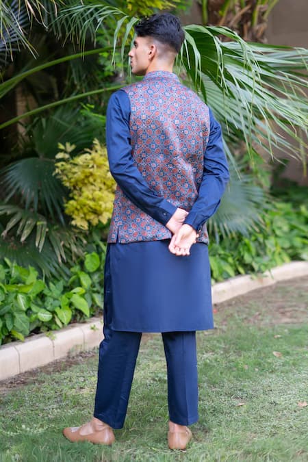 Ekavira Ajrakh Print Blue Bundi 