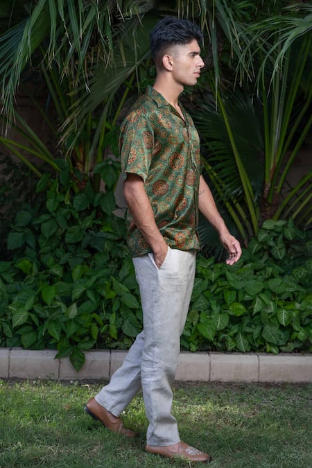 Ekavira Green Silk Panna Ajrakh Print Shirt Online at Aza Fashions Ekavira_Green Silk Panna Ajrakh Print Shirt _Online_at_Aza_Fashions