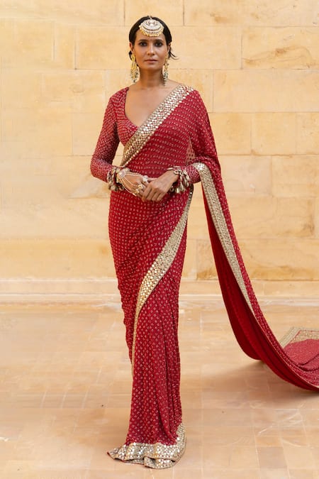 Arpita Mehta Bead Embroidered Saree With Blouse 