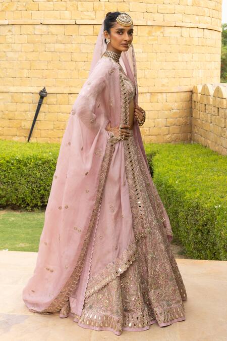 Buy Arpita Mehta Pink Organza, Net Mirrors, Beads, Embroidery, And Thread Bridal Lehenga Set Online at Aza Fashions Buy_Arpita Mehta_Pink Organza, Net Mirrors, Beads, Embroidery, And Thread Bridal Lehenga Set_Online_at_Aza_Fashions