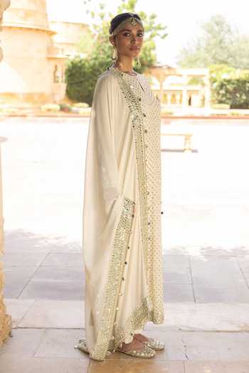 Shop_Arpita Mehta_Ivory Georgette, Cotton Satin Mirrors, Zari, Cut And Thread Embroidered Kurta Set _Online_at_Aza_Fashions