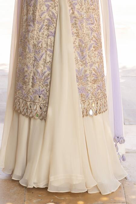 Buy Arpita Mehta Ivory Georgette Cut Work, Mirrors, Embroidery Plunge Thread Kurta Sharara Set Online at Aza Fashions Buy_Arpita Mehta_Ivory Georgette Cut Work, Mirrors, Embroidery Plunge Thread Kurta Sharara Set_Online_at_Aza_Fashions