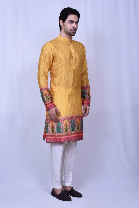 Arihant Rai Sinha_Yellow Chiffon, Silk Sequins, Embroidery Bandhani Print Kurta Set _at_Aza_Fashions