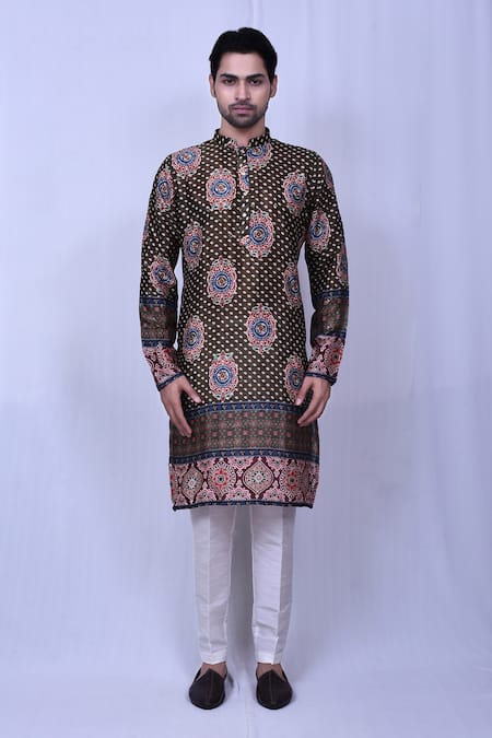 Buy_Arihant Rai Sinha_Green Cotton, Silk Sequins Bandhani Print Kurta Set _Online_at_Aza_Fashions