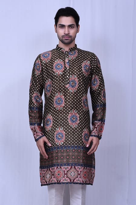 Shop_Arihant Rai Sinha_Green Cotton, Silk Sequins Bandhani Print Kurta Set _Online_at_Aza_Fashions