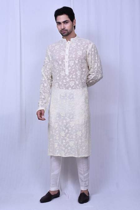 Arihant Rai Sinha Chikankari Floral Embroidered Kurta Set 