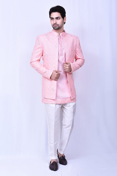 Arihant Rai Sinha Pink Coat Soft Cotton Embroidered Chikankari With Short Kurta Set