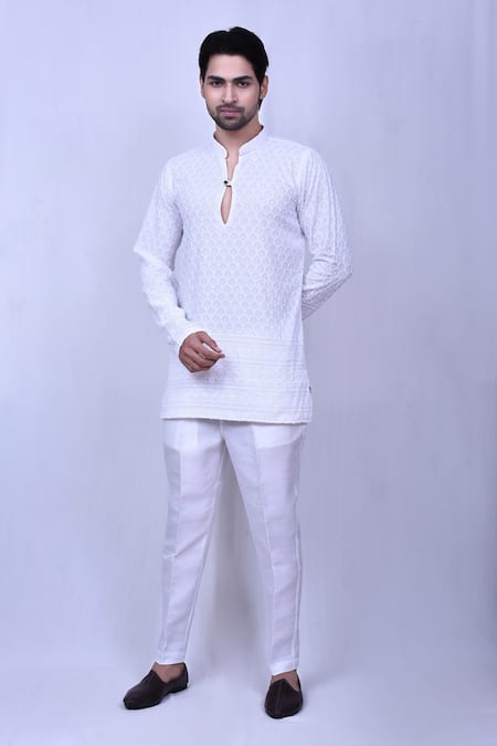 Arihant Rai Sinha Floral Chikankari Embroidered Short Kurta 