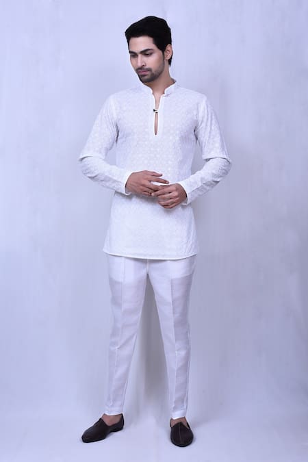 Arihant Rai Sinha Floral Geometric Chikankari Work Short Kurta 