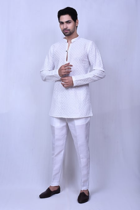 Arihant Rai Sinha White Cotton Embroidered Chikankari Thread Short Kurta 