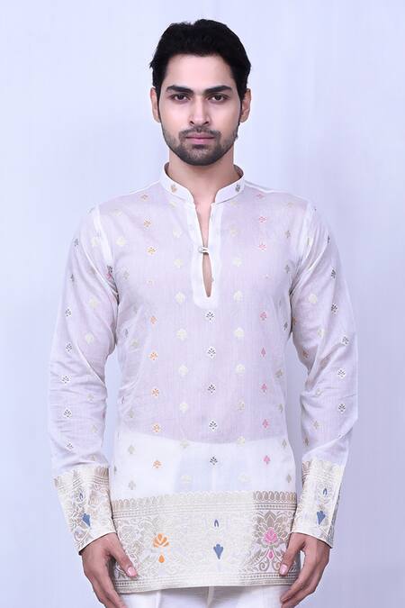 Buy Arihant Rai Sinha White Cotton Embroidery Floral Short Kurta Online at Aza Fashions Buy_Arihant Rai Sinha_White Cotton Embroidery Floral Short Kurta _Online_at_Aza_Fashions