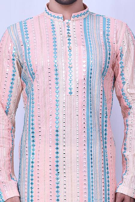Buy_Arihant Rai Sinha_Multi Color Cotton, Silk Mirrors Work Embroidered Kurta With Pant_Online_at_Aza_Fashions