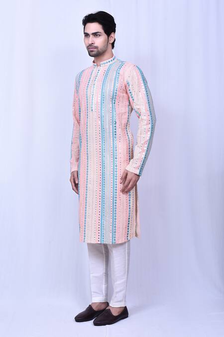 Arihant Rai Sinha_Multi Color Cotton, Silk Mirrors Work Embroidered Kurta With Pant_at_Aza_Fashions