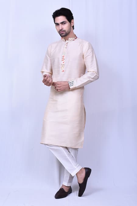 Arihant Rai Sinha Beige Kurta Bangalori Silk Plain Mandarin Collar With Pant