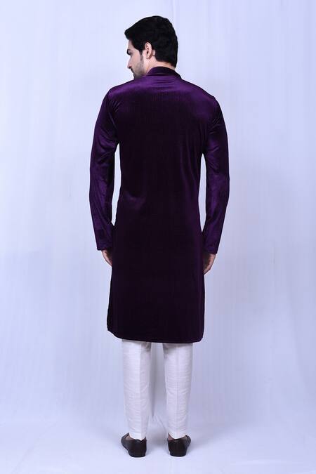 Shop_Arihant Rai Sinha_Purple Velvet, Silk Embossed Kurta With Pant_at_Aza_Fashions