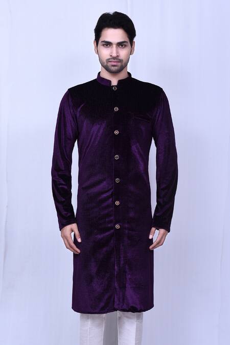 Shop Arihant Rai Sinha Purple Velvet, Silk Embossed Kurta With Pant Online at Aza Fashions Shop_Arihant Rai Sinha_Purple Velvet, Silk Embossed Kurta With Pant_Online_at_Aza_Fashions