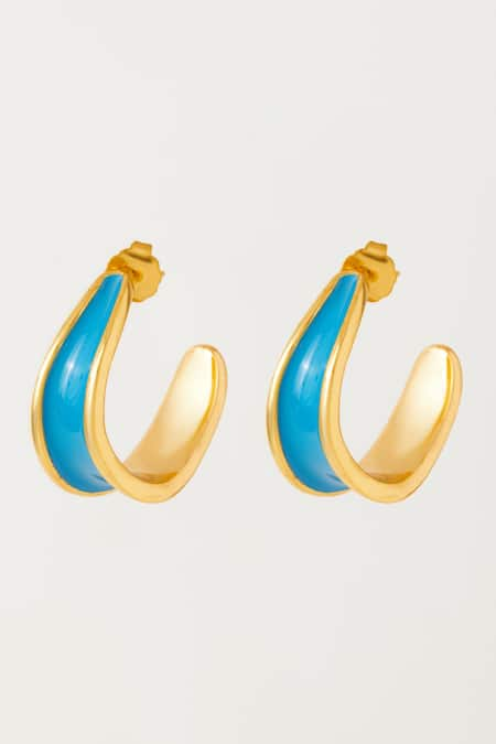 Voyce Jewellery Kandy Semi Hoop Pacific Enameled Earrings 