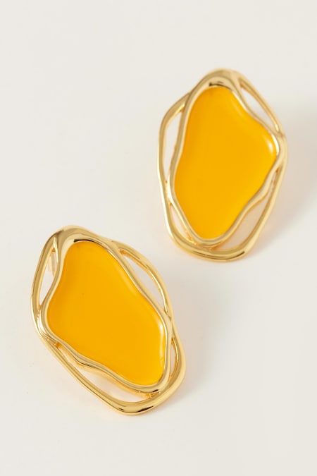 Voyce Jewellery Yellow Enameled Cancun Sunrise Abstract Earrings