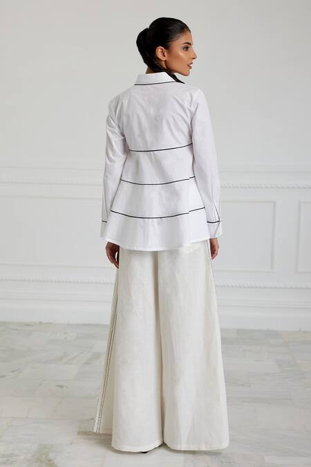 Shop Pallavi Kandoi White Cotton Collared Handcrafted Shirt at Aza Fashions Shop_Pallavi Kandoi_White Cotton Collared Handcrafted Shirt_at_Aza_Fashions
