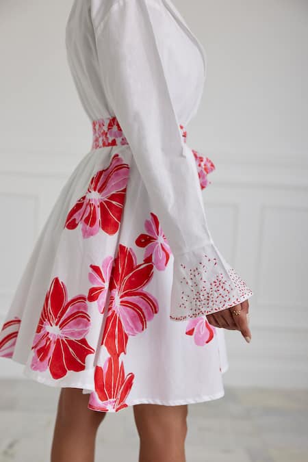 Buy Pallavi Kandoi Pink Cotton Embroidery Collared Floral Pattern Jacket Dress Online at Aza Fashions Buy_Pallavi Kandoi_Pink Cotton Embroidery Collared Floral Pattern Jacket Dress _Online_at_Aza_Fashions