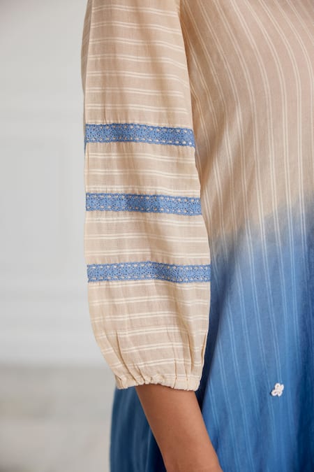 Buy Pallavi Kandoi Blue Cotton Embroidery Round Neck Hand Tunic Online at Aza Fashions Buy_Pallavi Kandoi_Blue Cotton Embroidery Round Neck Hand Tunic _Online_at_Aza_Fashions