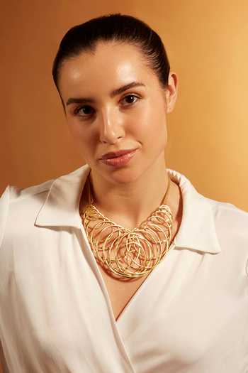 COOLSTEELANDBEYOND Gold & Grey Braided Mesh Bib Statement Necklace - Choker Collar - View #9