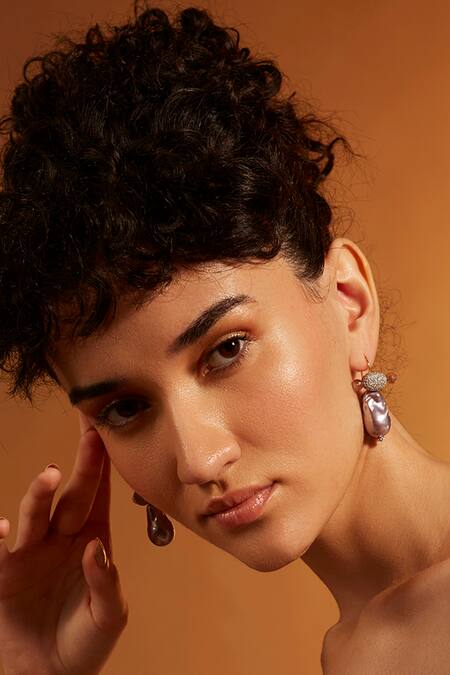 Joules by Radhika_Purple Pearl Work, Faux Diamond Lady Bug Stud Earrings_Online_at_Aza_Fashions