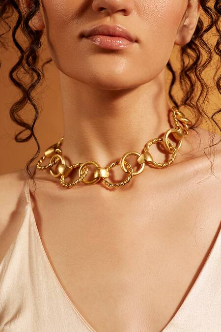 Joules by Radhika_Gold Plated Intertwined Multi Loop Choker Necklace_Online_at_Aza_Fashions