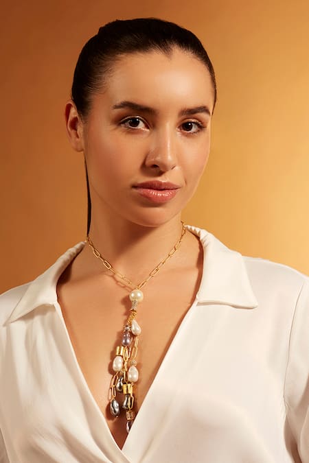 Joules by Radhika Pearl Rain Lariat Necklace 