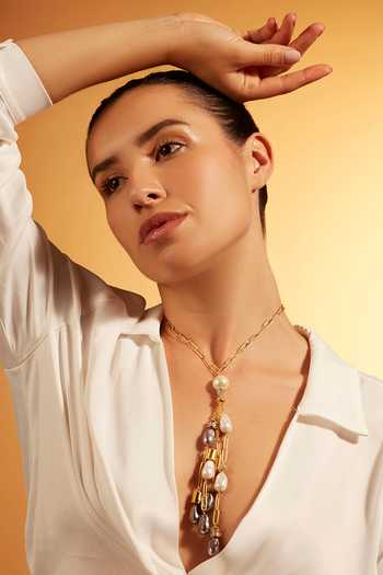 Joules by Radhika Gold Plated Pearl Rain Lariat Necklace Online at Aza Fashions Joules by Radhika_Gold Plated Pearl Rain Lariat Necklace _Online_at_Aza_Fashions