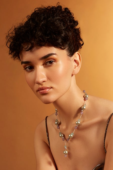 Joules By Radhika Grey Sky Pearl Lariat Necklace Online at Aza Fashions Joules By Radhika_Grey Sky Pearl Lariat Necklace _Online_at_Aza_Fashions