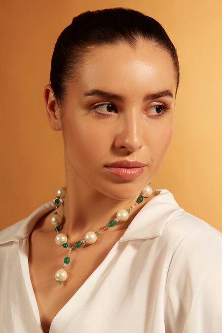 Joules by Radhika_Gold Plated Garden Pearl Lariat Necklace _Online_at_Aza_Fashions