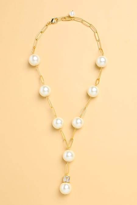 Shop Joules By Radhika White Cloud Pearl Lariat Necklace at Aza Fashions Shop_Joules By Radhika_White Cloud Pearl Lariat Necklace _at_Aza_Fashions