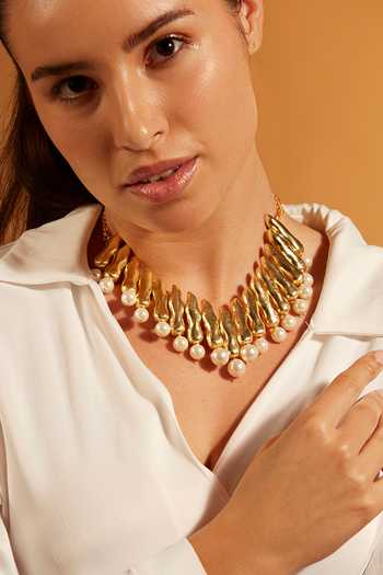 Joules by Radhika_Gold Plated Pearl Work And Chunklet Embellished Choker_Online_at_Aza_Fashions