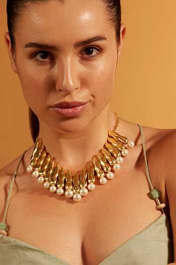 Buy_Joules by Radhika_Gold Plated Pearl Work And Chunklet Embellished Choker_Online_at_Aza_Fashions