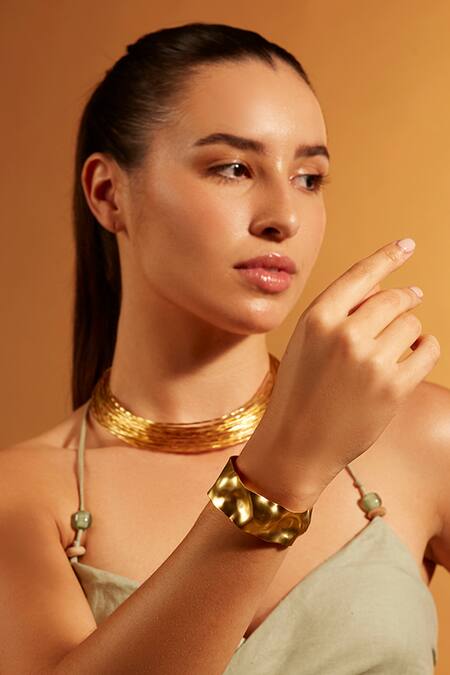 Joules By Radhika_Gold Plated Crumpled Wave Bracelet_Online_at_Aza_Fashions