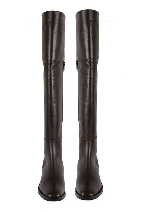 Shop Vanilla Moon Brown Paris Round Toe Long Boots at Aza Fashions Shop_Vanilla Moon_Brown Paris Round Toe Long Boots_at_Aza_Fashions