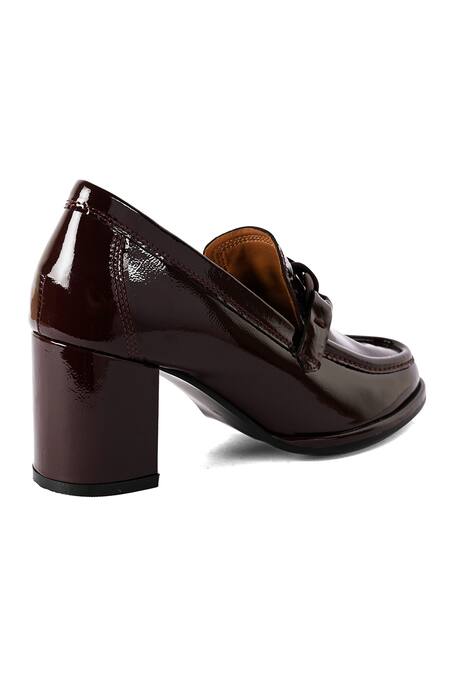 Shop_Vanilla Moon_Red Chains Bailey Solid Loafer Block Heels_Online_at_Aza_Fashions