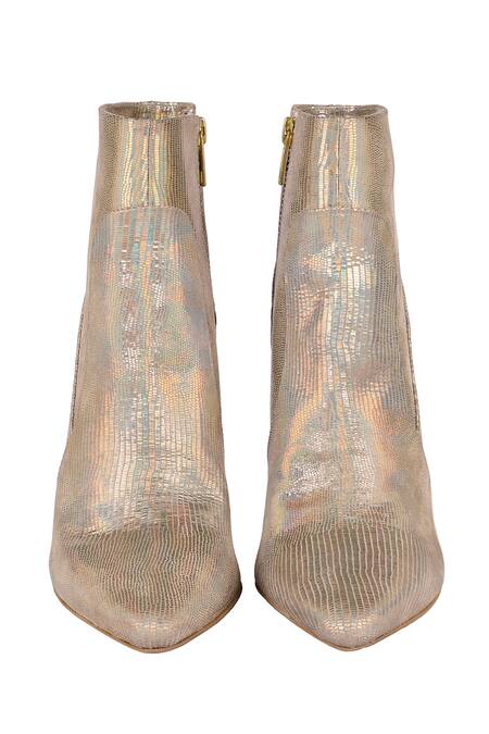 Shop_Vanilla Moon_Silver Cut Work Esme Metallic Textured Ankle Boots_at_Aza_Fashions
